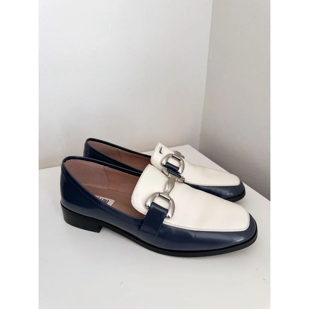 Anthropologie Bibi Lou Zagreb In Blue Leather Loafers Size 40